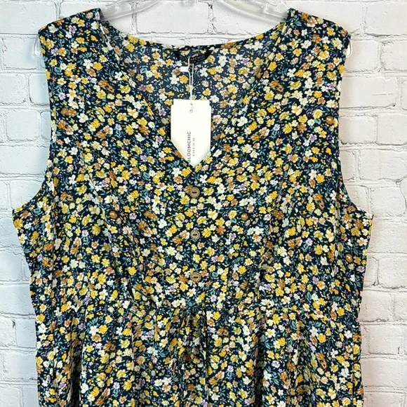 BloomChic Floral V Neck Elastic Waist Sleeveless Pocket Dress Plus Size 2X - Picture 5 of 7
